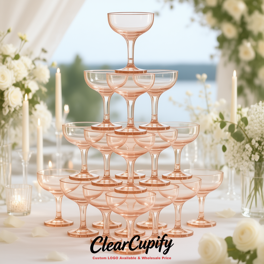 Rose Gold 5oz Stackable Plastic Martini Glasses 4.13x3.14 inches/10.5x8 cm For Champagne Tower