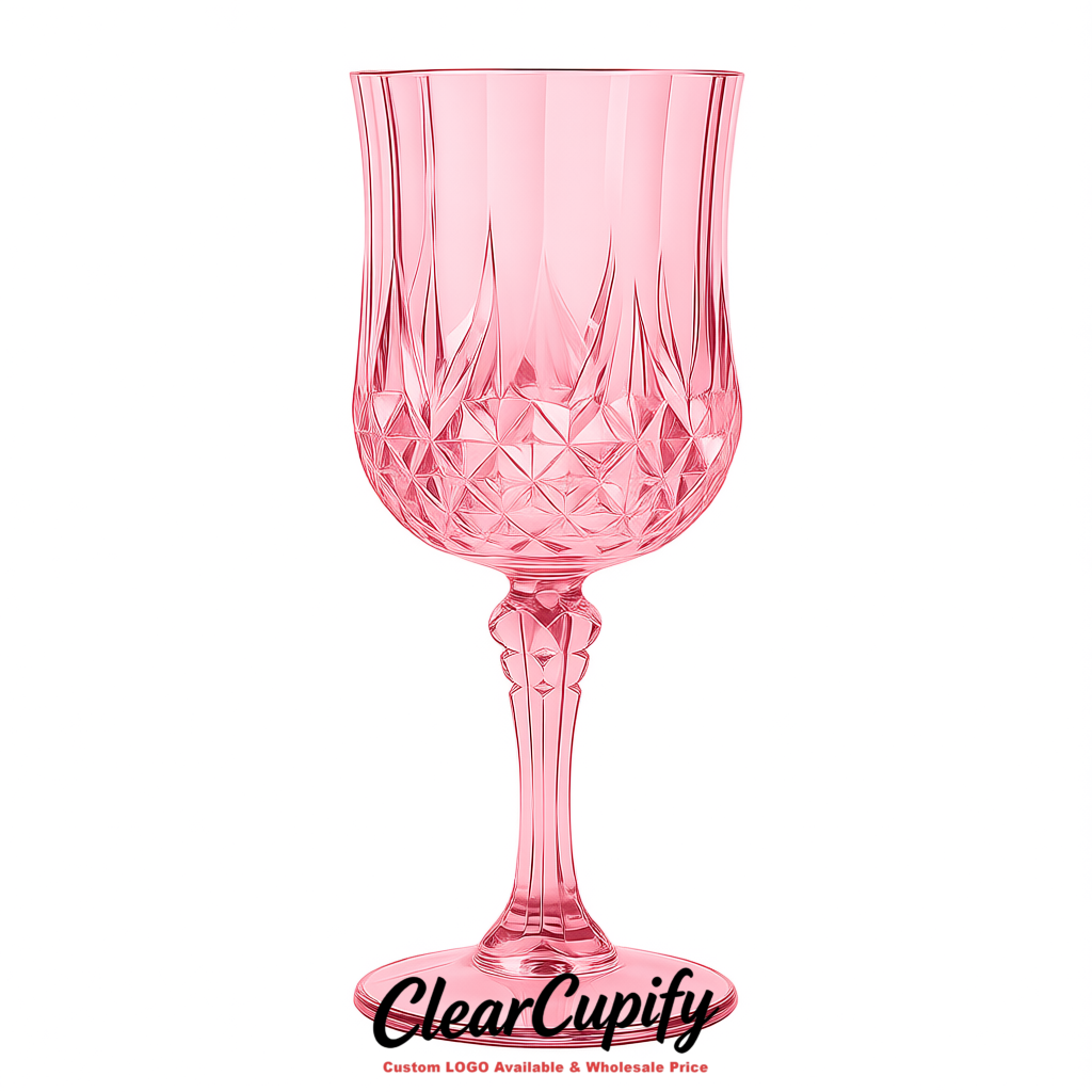 Rose Pink 7oz Acrylic Plastic Wine Goblets - 2.7 x 6.7 inches Party & Wedding Wine Glasses