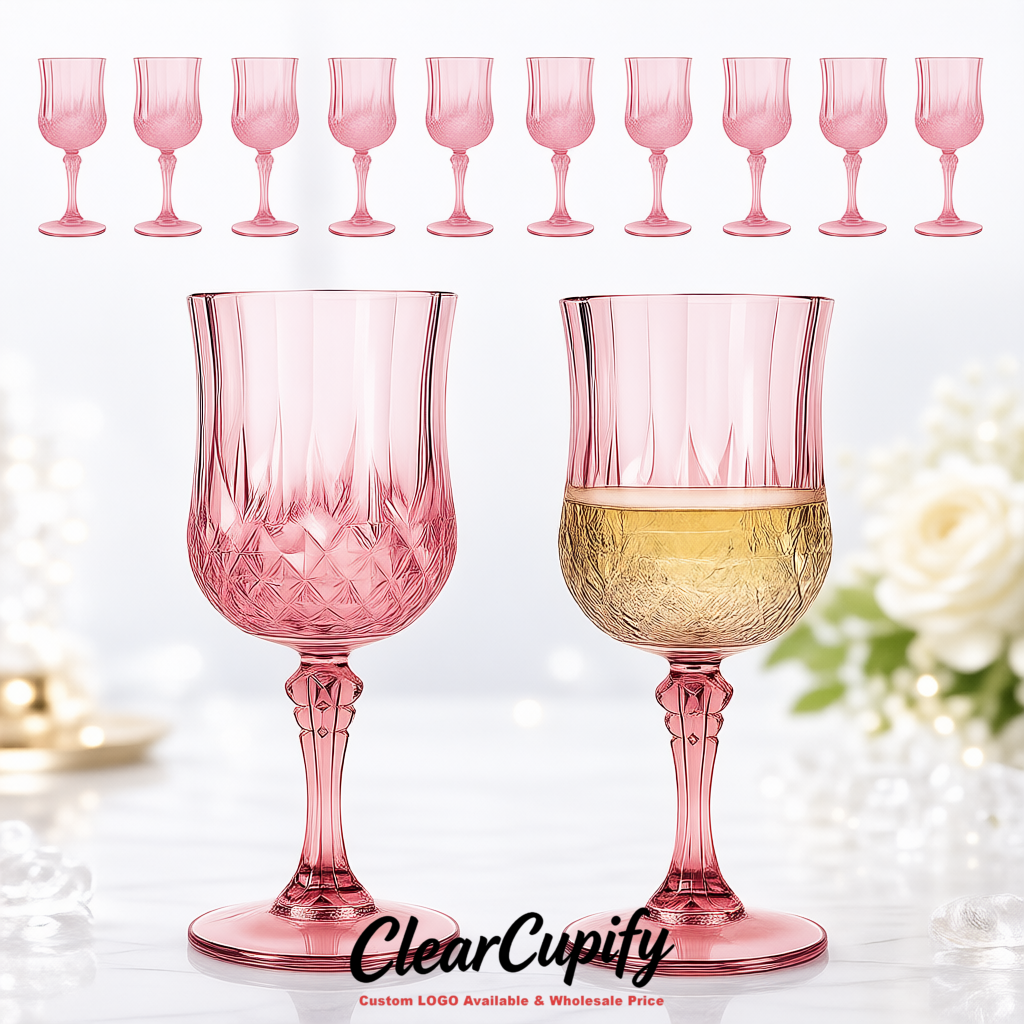 Rose Pink 7oz Acrylic Plastic Wine Goblets - 2.7 x 6.7 inches Party & Wedding Wine Glasses