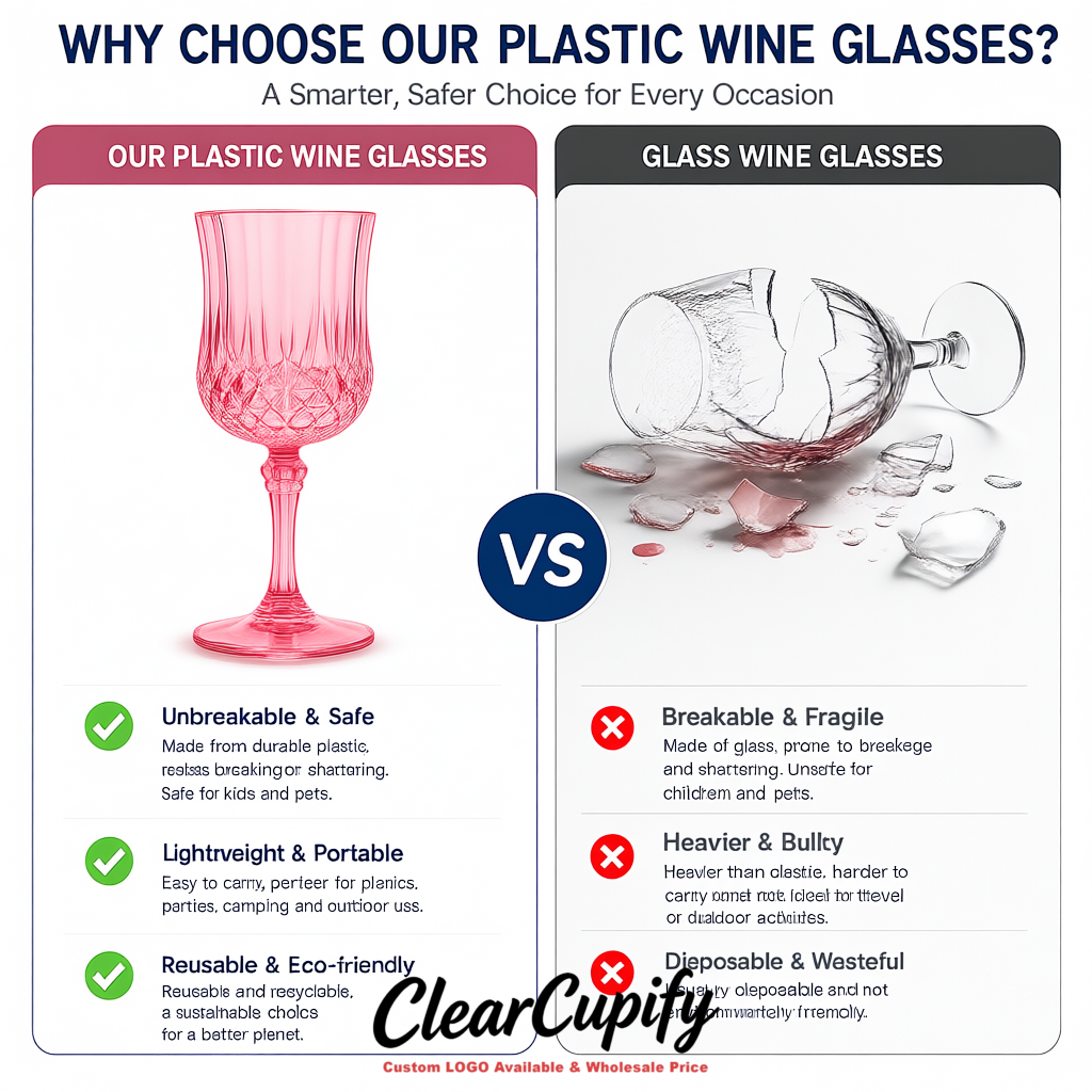 Rose Pink 7oz Acrylic Plastic Wine Goblets - 2.7 x 6.7 inches Party & Wedding Wine Glasses