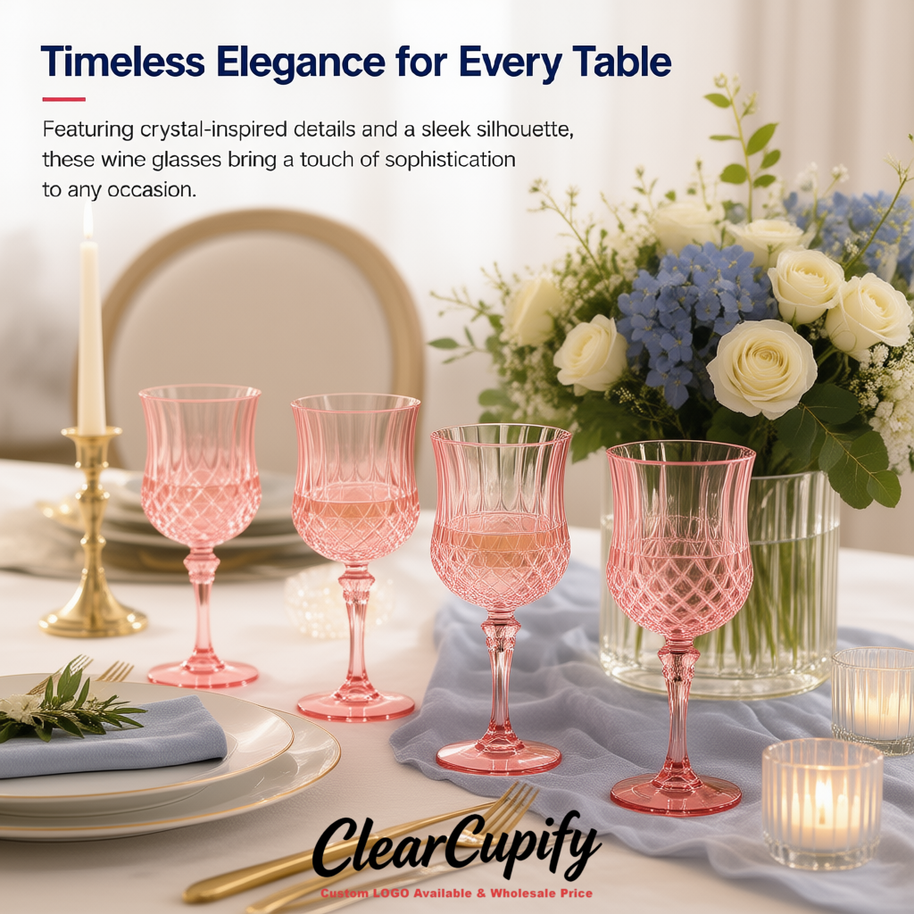 Rose Pink 7oz Acrylic Plastic Wine Goblets - 2.7 x 6.7 inches Party & Wedding Wine Glasses
