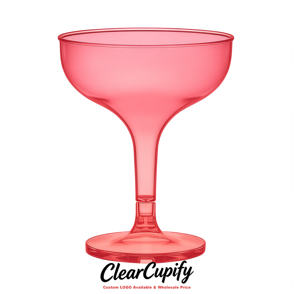 Rose Pink 5oz Stackable Plastic Martini Glasses 4.13x3.14 inches/10.5x8 cm For Champagne Tower