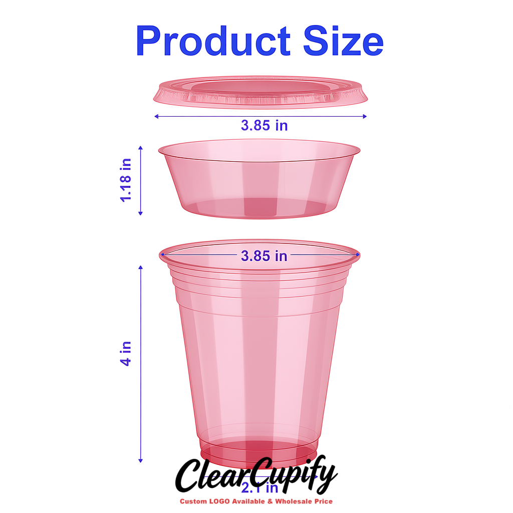 Rose Pink 12 oz Disposable Plastic Parfait Cups with Insert & Flat lids 3.85 x 2.1 x 4 inches