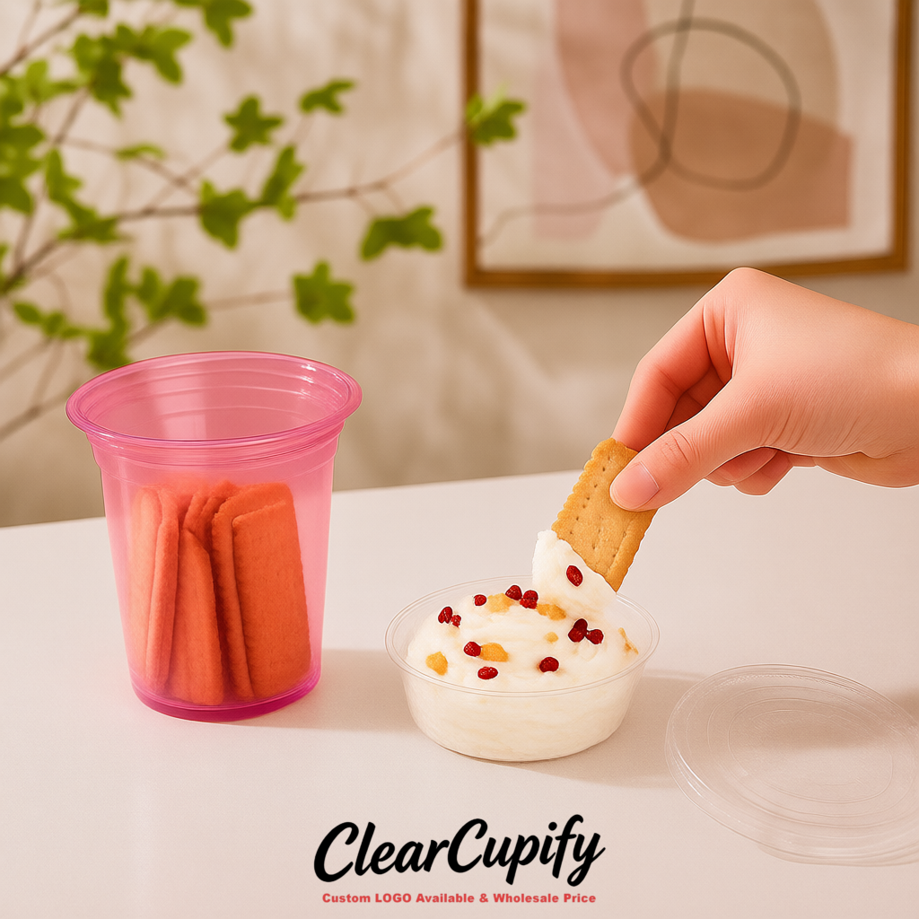 Rose Pink 12 oz Disposable Plastic Parfait Cups with Insert & Flat lids 3.85 x 2.1 x 4 inches