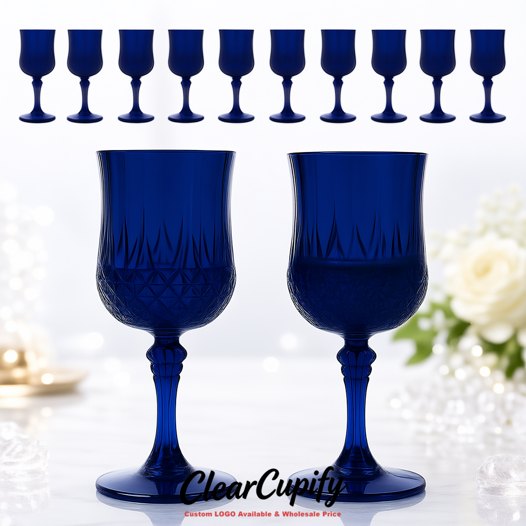 Royal Blue 7oz Acrylic Plastic Wine Goblets - 2.7 x 6.7 inches Party & Wedding Wine Glasses