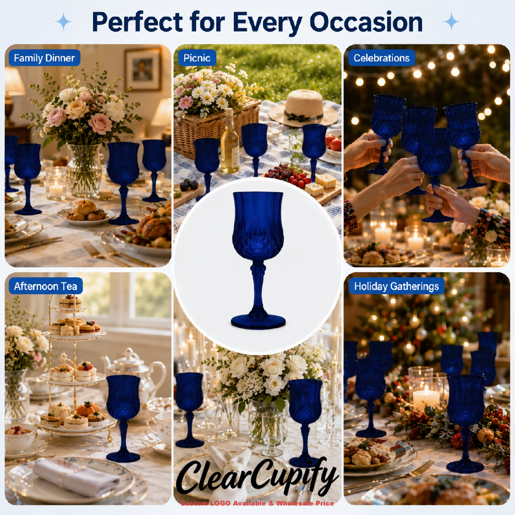 Royal Blue 7oz Acrylic Plastic Wine Goblets - 2.7 x 6.7 inches Party & Wedding Wine Glasses