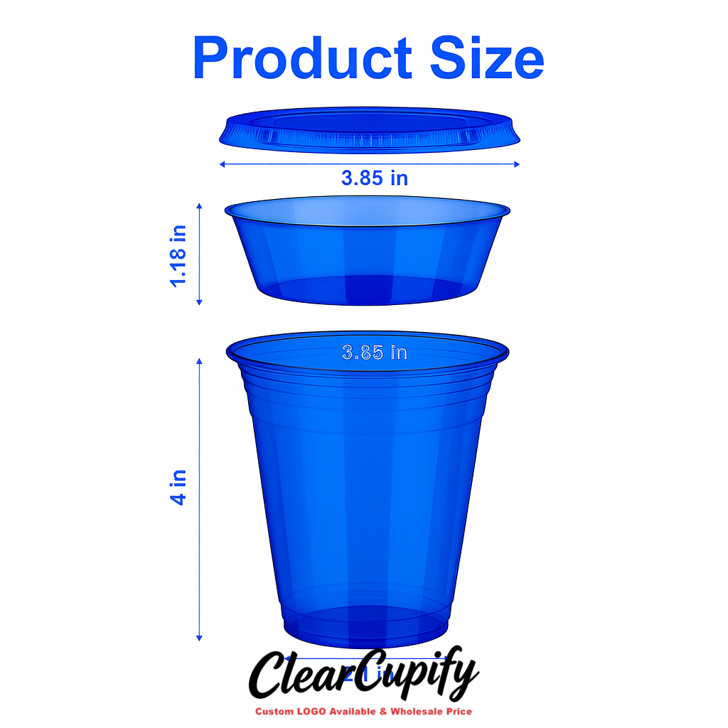 Royal Blue 12 oz Disposable Plastic Parfait Cups with Insert & Flat lids 3.85 x 2.1 x 4 inches