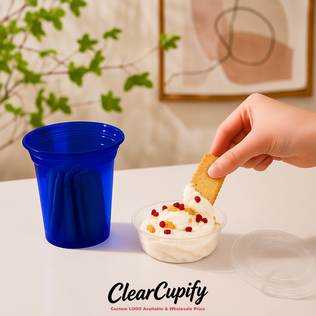 Royal Blue 12 oz Disposable Plastic Parfait Cups with Insert & Flat lids 3.85 x 2.1 x 4 inches