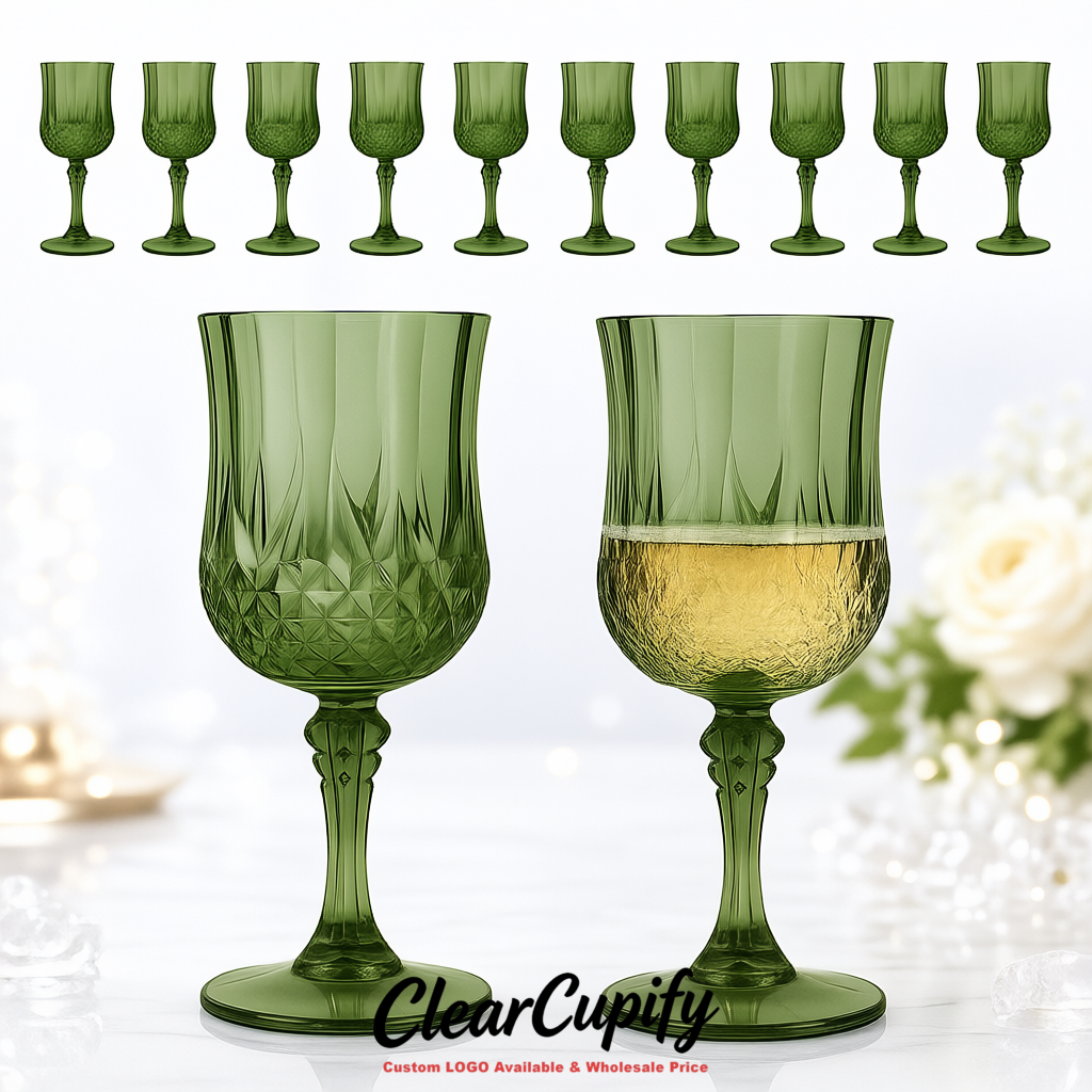 Sage Green 7oz Acrylic Plastic Wine Goblets - 2.7 x 6.7 inches Party & Wedding Wine Glasses