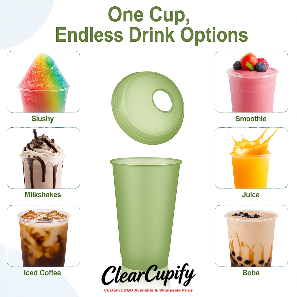 Sage Green 16 oz Plastic Slushie Cups with Dome Lid & Detachable Spoon Straws for Milkshake, Boba, Smoothies, Iced Coffee Sage Green 16 oz Plastic Slushie Cups with Dome Lid & Detachable Spoon Straws for Milkshake, Boba, Smoothies, Iced Coffee