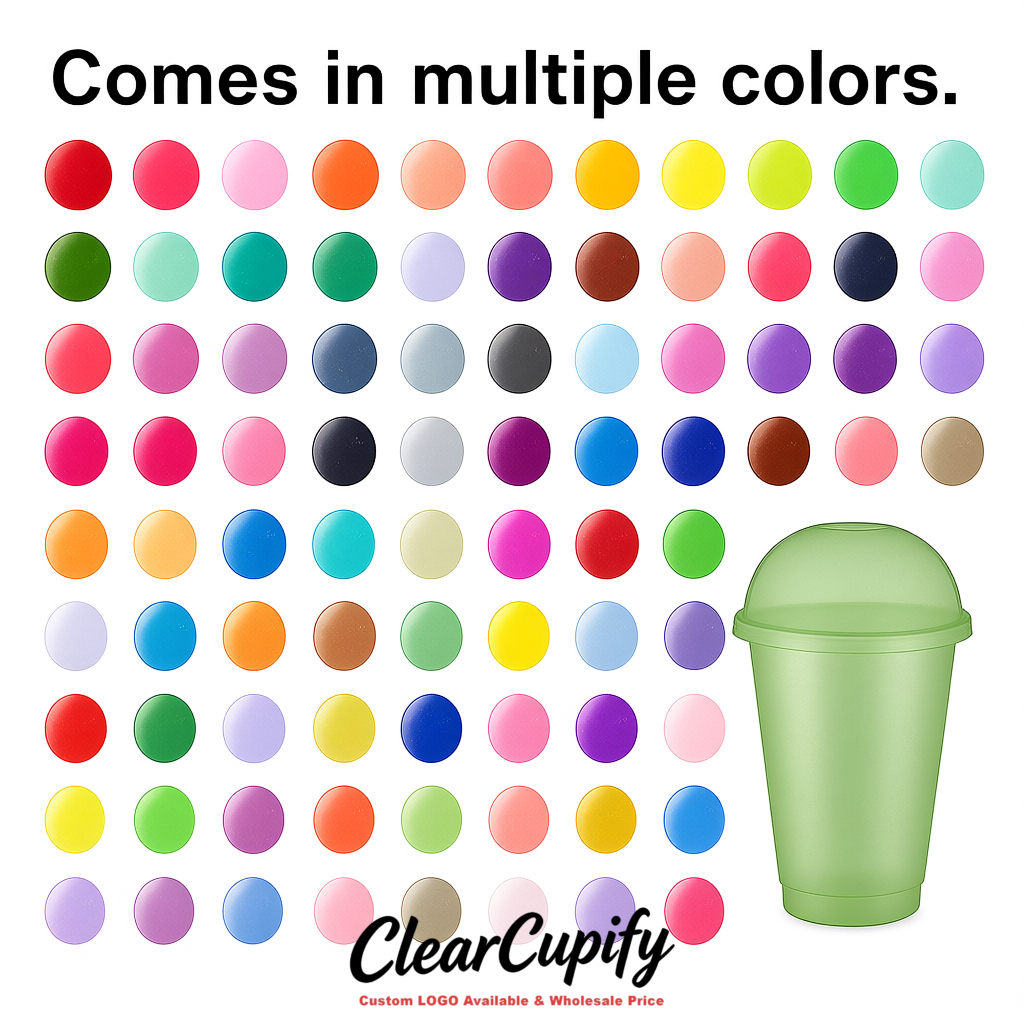 Sage Green 16 oz Plastic Slushie Cups with Dome Lid & Detachable Spoon Straws for Milkshake, Boba, Smoothies, Iced Coffee