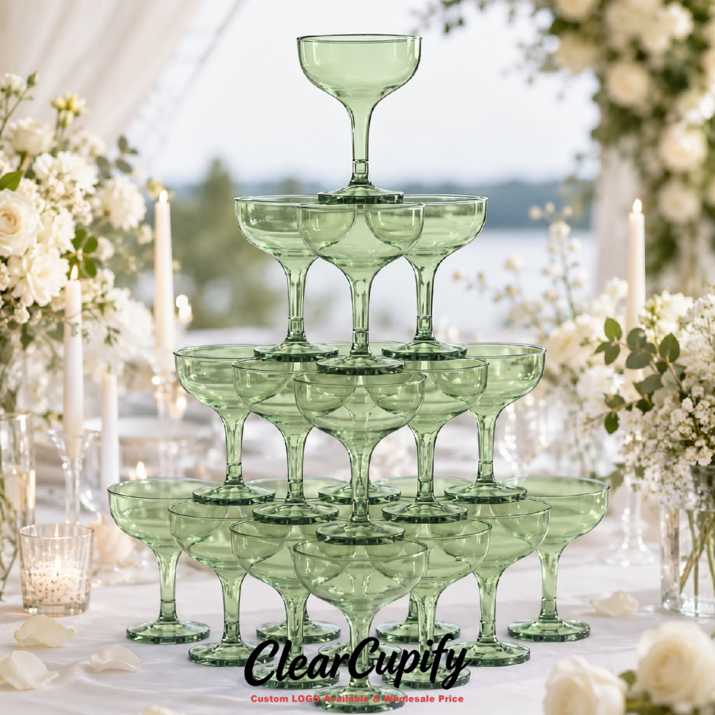 Sage Green 5oz Stackable Plastic Martini Glasses 4.13x3.14 inches/10.5x8 cm For Champagne Tower