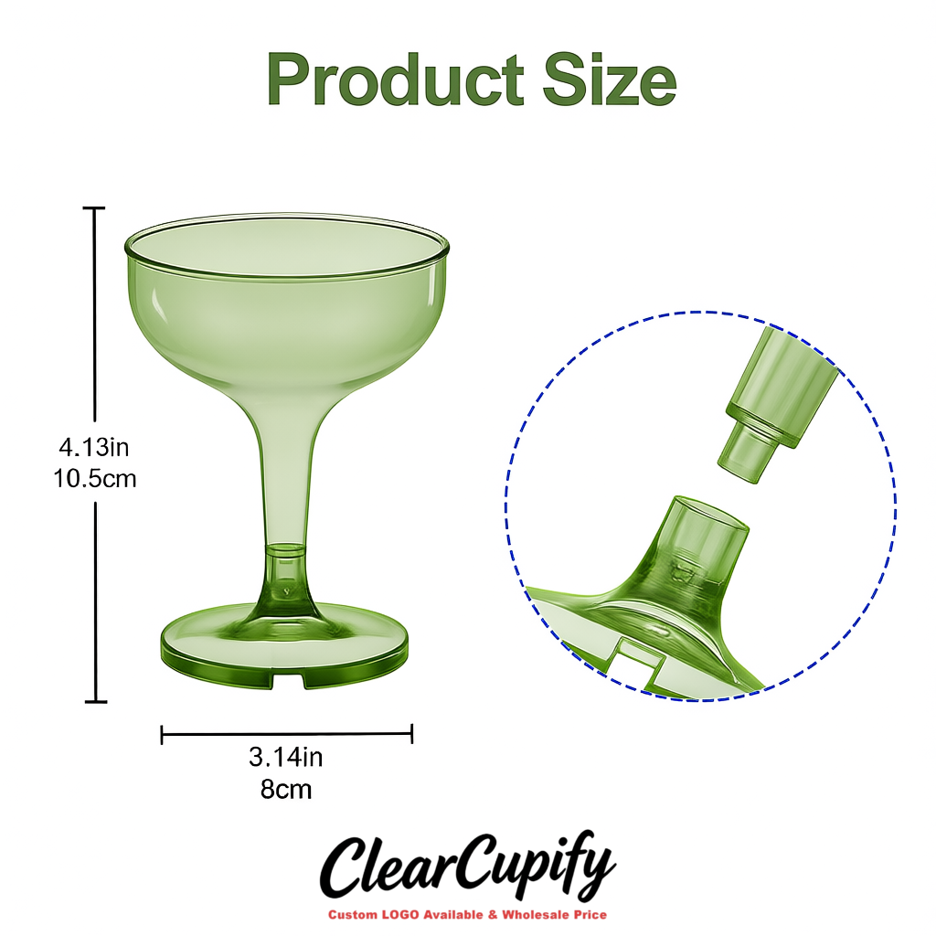 Sage Green 5oz Stackable Plastic Martini Glasses 4.13x3.14 inches/10.5x8 cm For Champagne Tower