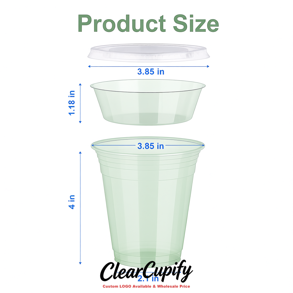 Sage Green 12 oz Disposable Plastic Parfait Cups with Insert & Flat lids 3.85 x 2.1 x 4 inches