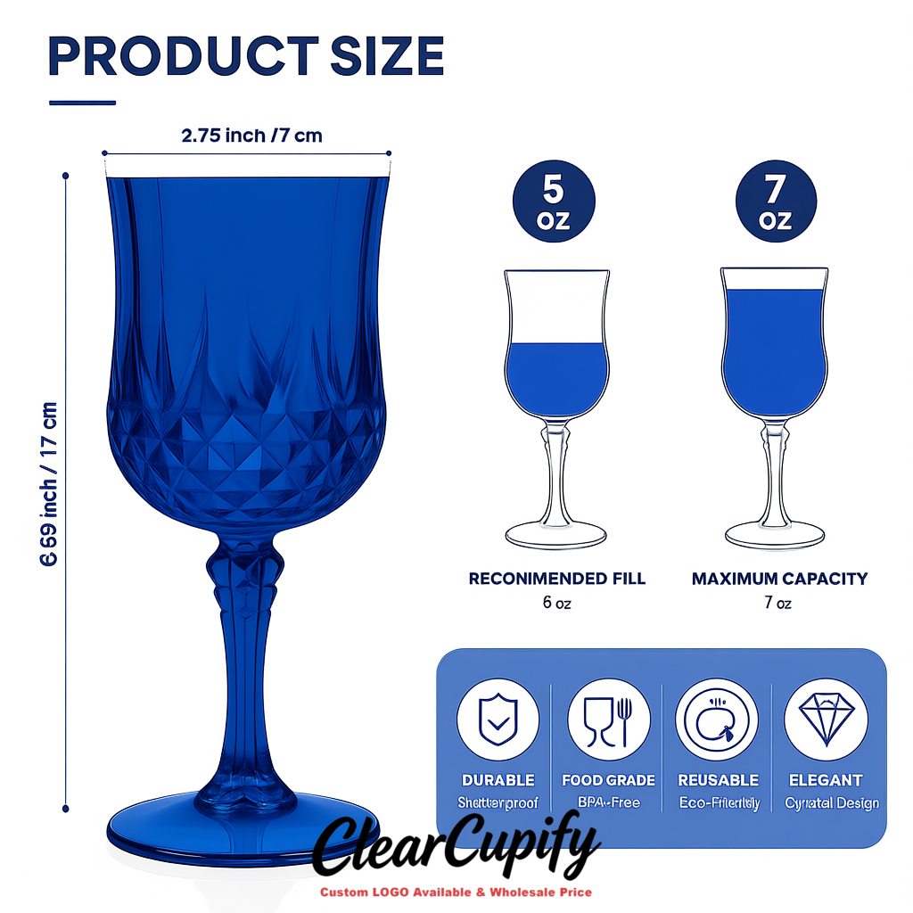 Sapphire 7oz Acrylic Plastic Wine Goblets - 2.7 x 6.7 inches Party & Wedding Wine Glasses Sapphire 7oz Acrylic Plastic Wine Goblets - 2.7 x 6.7 inches Party & Wedding Wine Glasses