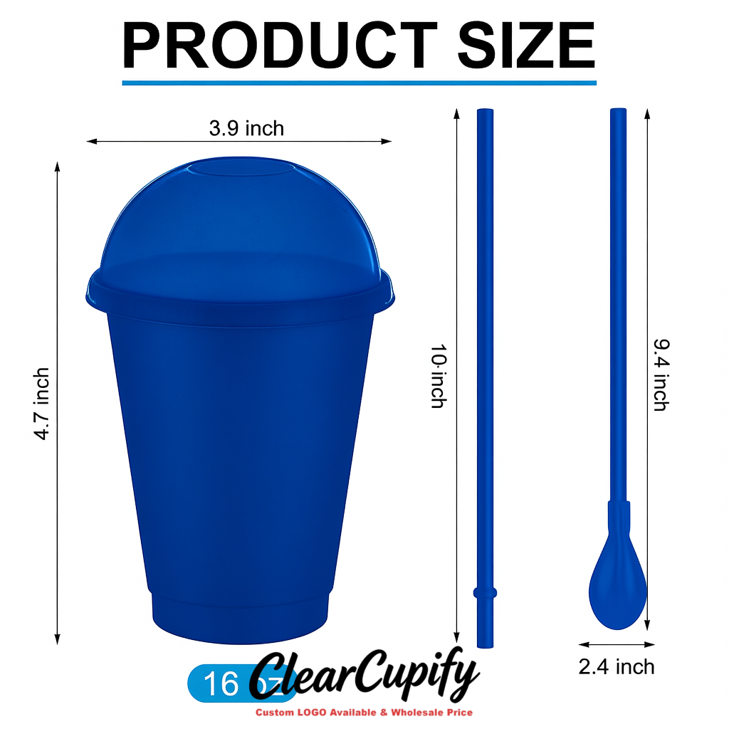 Sapphire 16 oz Plastic Slushie Cups with Dome Lid & Detachable Spoon Straws for Milkshake, Boba, Smoothies, Iced Coffee Sapphire 16 oz Plastic Slushie Cups with Dome Lid & Detachable Spoon Straws for Milkshake, Boba, Smoothies, Iced Coffee