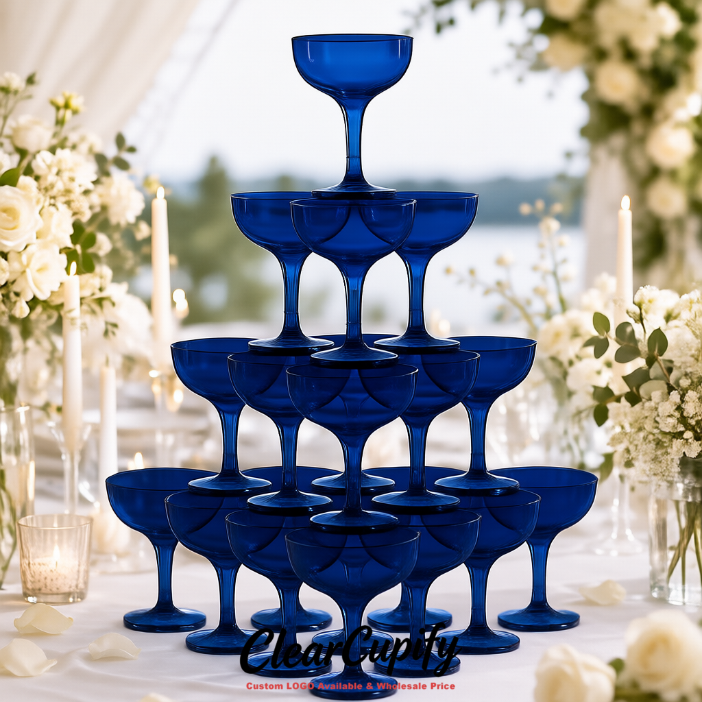Sapphire 5oz Stackable Plastic Martini Glasses 4.13x3.14 inches/10.5x8 cm For Champagne Tower