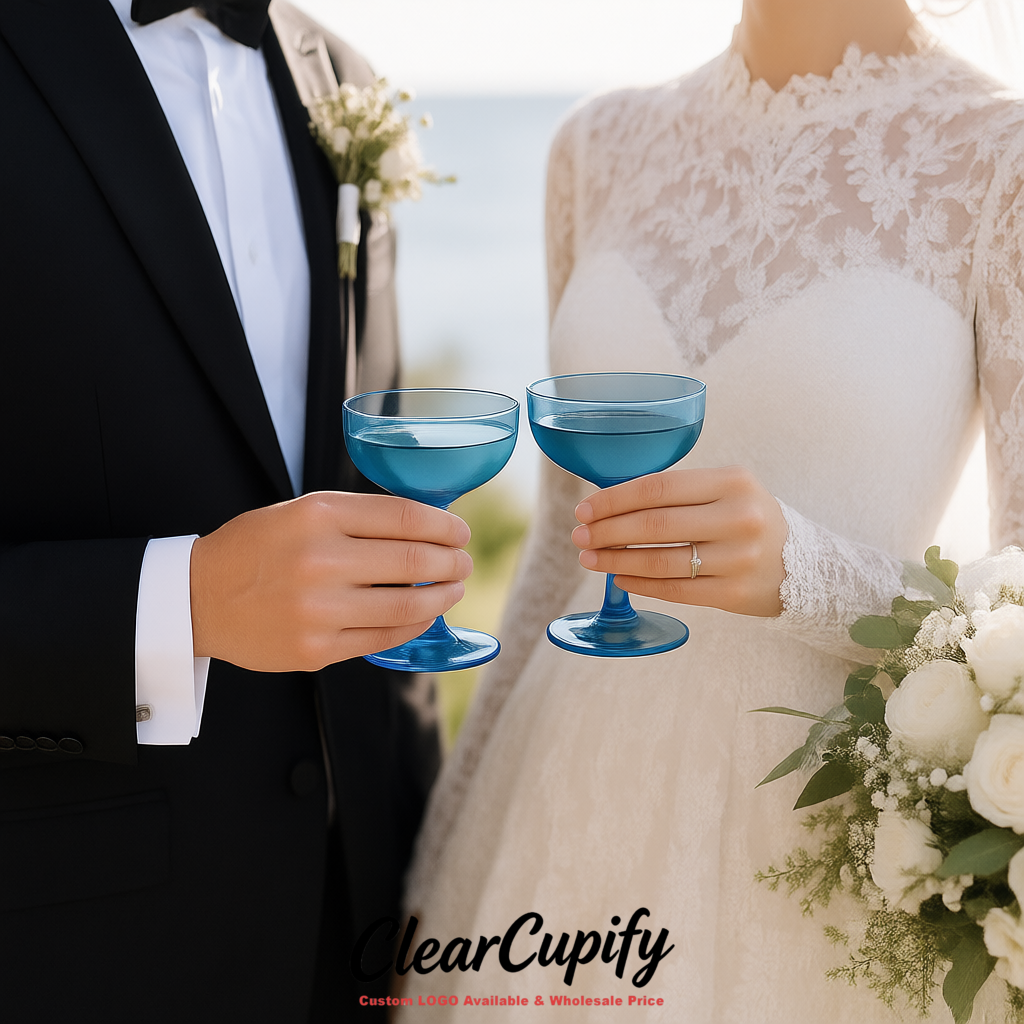 Sapphire 5oz Stackable Plastic Martini Glasses 4.13x3.14 inches/10.5x8 cm For Champagne Tower