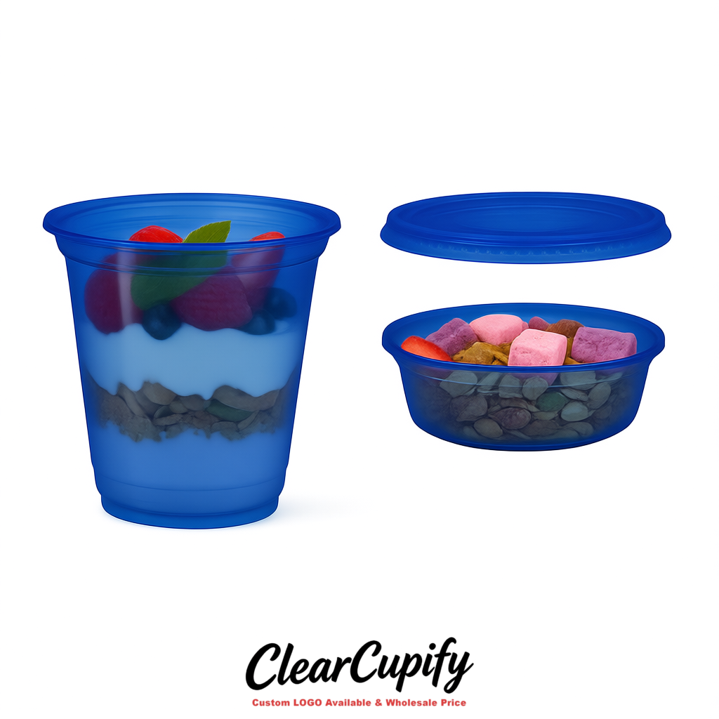 Sapphire 12 oz Disposable Plastic Parfait Cups with Insert & Flat lids 3.85 x 2.1 x 4 inches