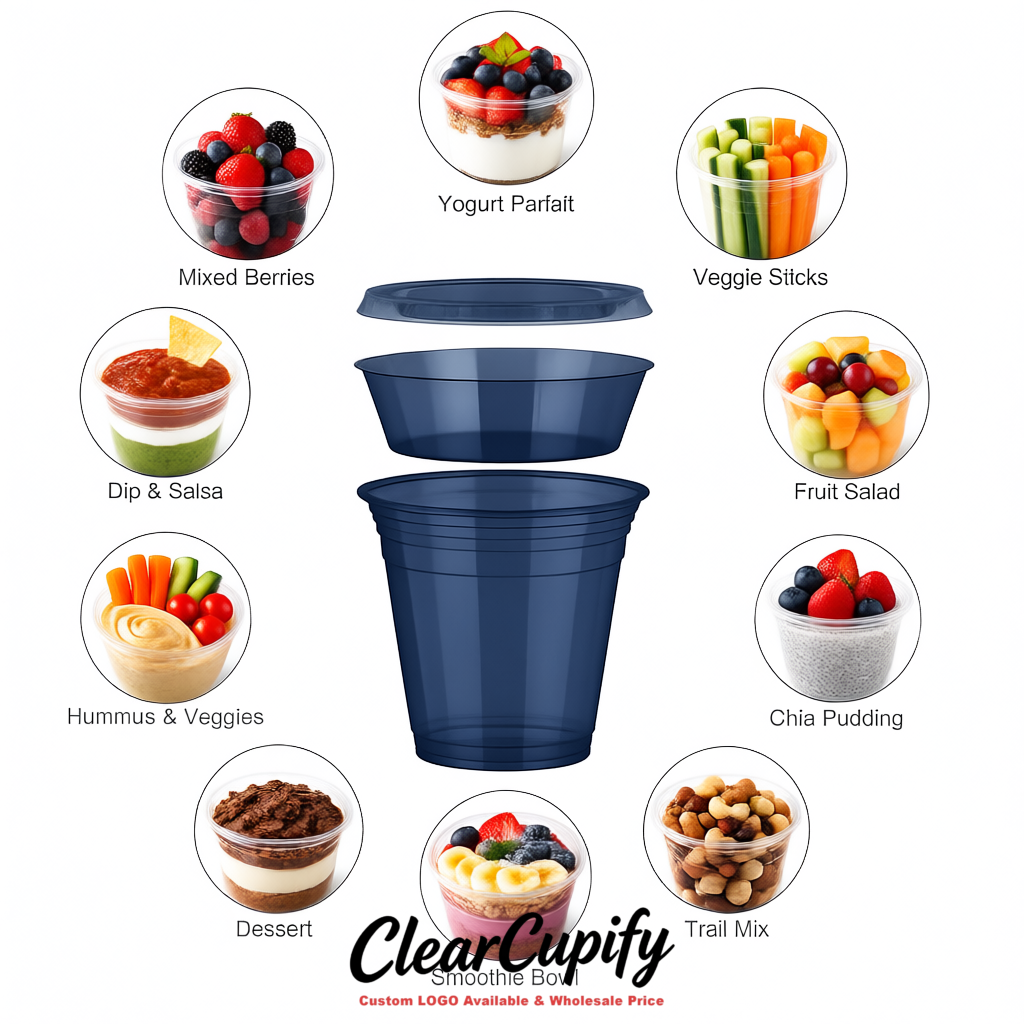 Sapphire 12 oz Disposable Plastic Parfait Cups with Insert & Flat lids 3.85 x 2.1 x 4 inches