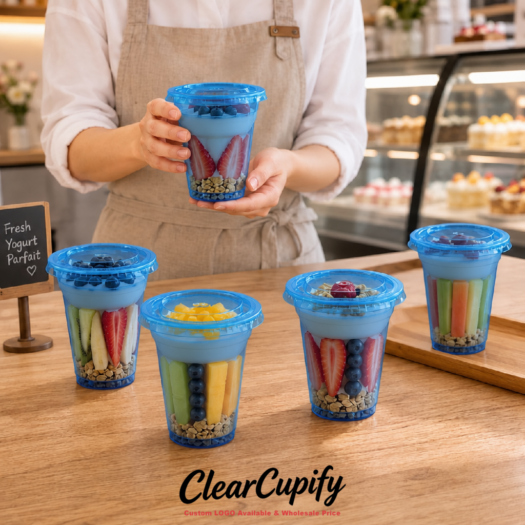 Sapphire 12 oz Disposable Plastic Parfait Cups with Insert & Flat lids 3.85 x 2.1 x 4 inches