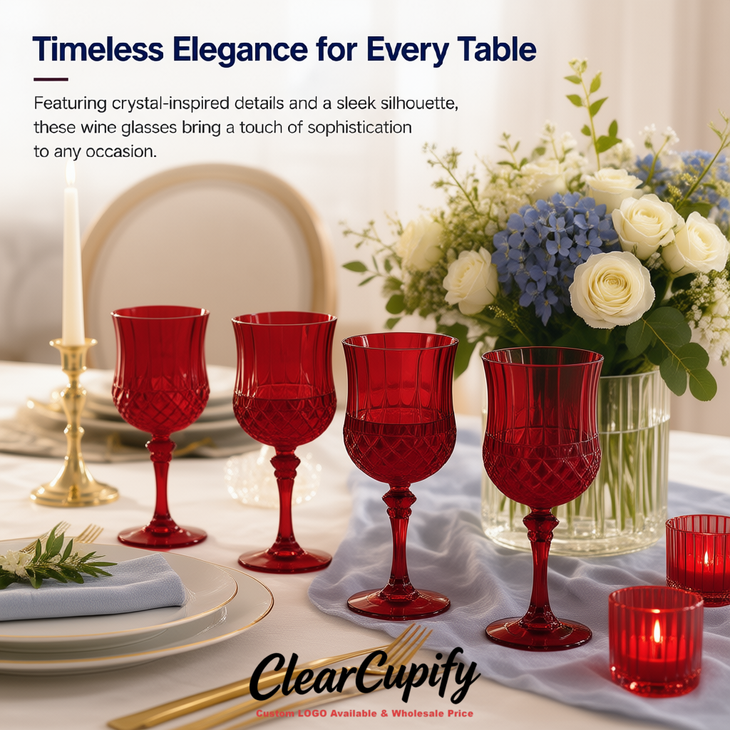 Scarlet 7oz Acrylic Plastic Wine Goblets - 2.7 x 6.7 inches Party & Wedding Wine Glasses