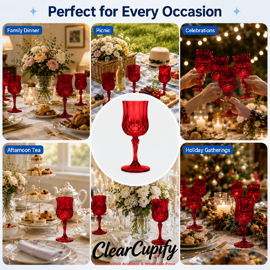 Scarlet 7oz Acrylic Plastic Wine Goblets - 2.7 x 6.7 inches Party & Wedding Wine Glasses