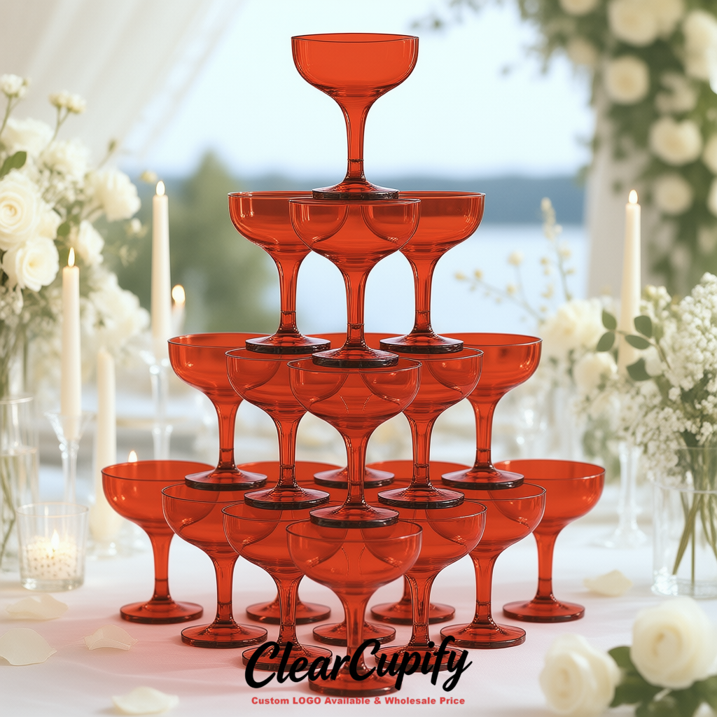 Scarlet 5oz Stackable Plastic Martini Glasses 4.13x3.14 inches/10.5x8 cm For Champagne Tower