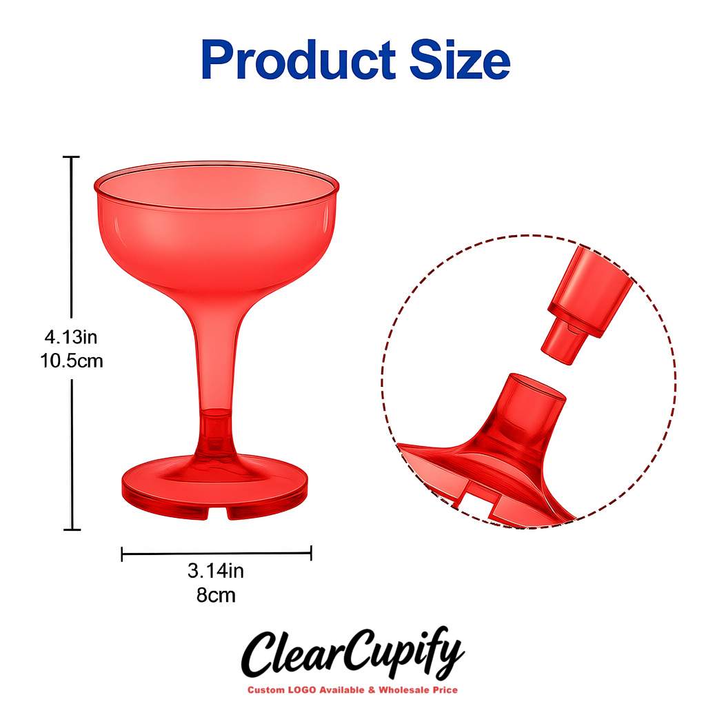 Scarlet 5oz Stackable Plastic Martini Glasses 4.13x3.14 inches/10.5x8 cm For Champagne Tower