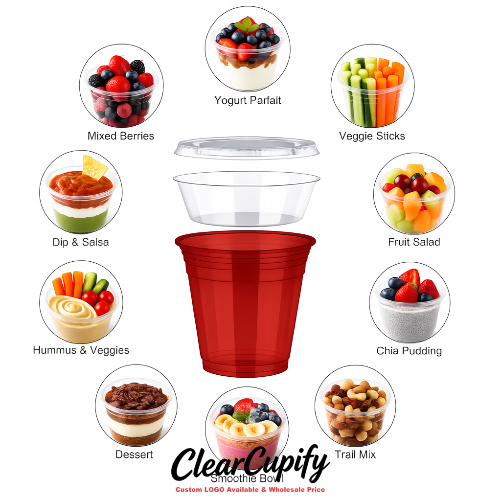 Scarlet 12 oz Disposable Plastic Parfait Cups with Insert & Flat lids 3.85 x 2.1 x 4 inches
