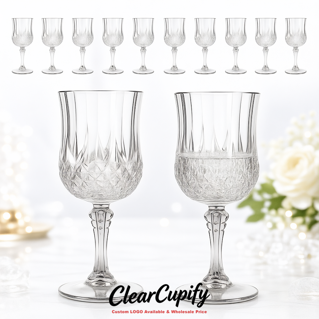 Silver 7oz Acrylic Plastic Wine Goblets - 2.7 x 6.7 inches Party & Wedding Wine Glasses