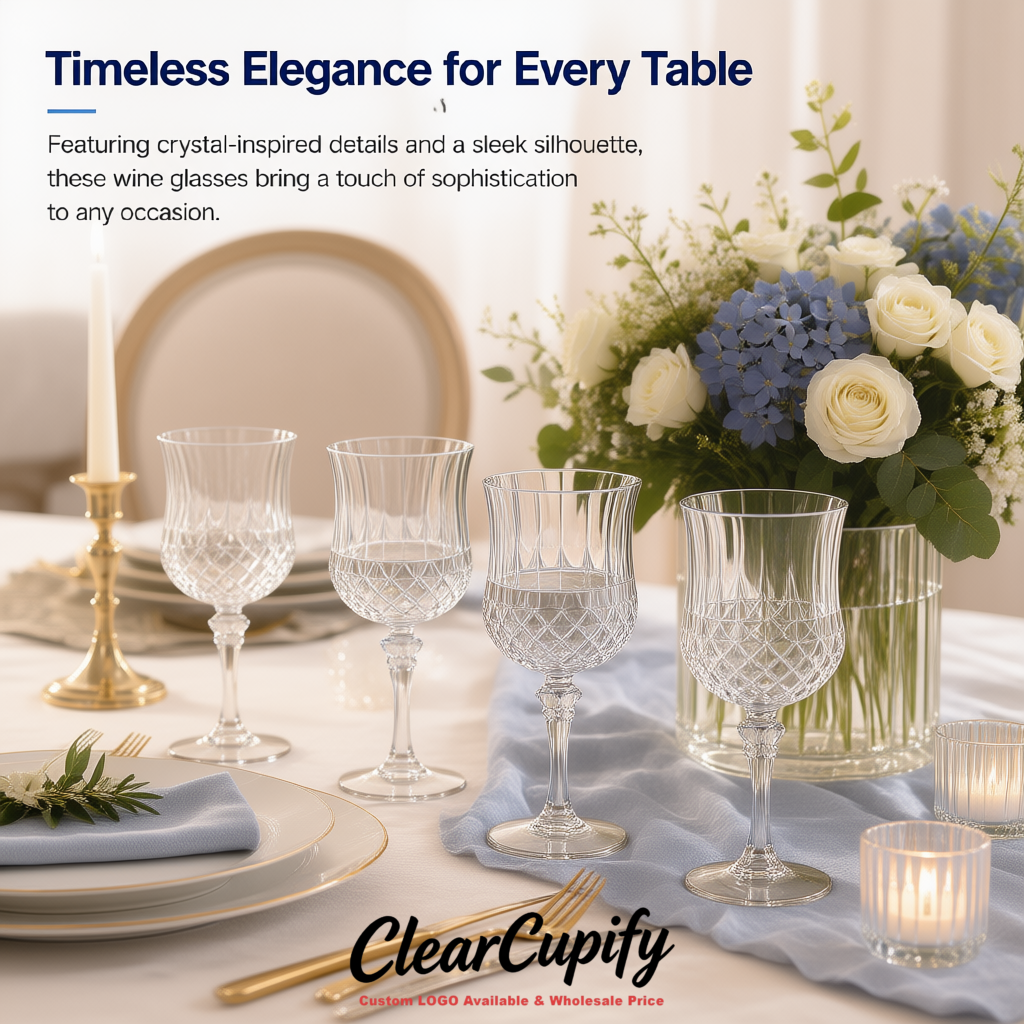 Silver 7oz Acrylic Plastic Wine Goblets - 2.7 x 6.7 inches Party & Wedding Wine Glasses