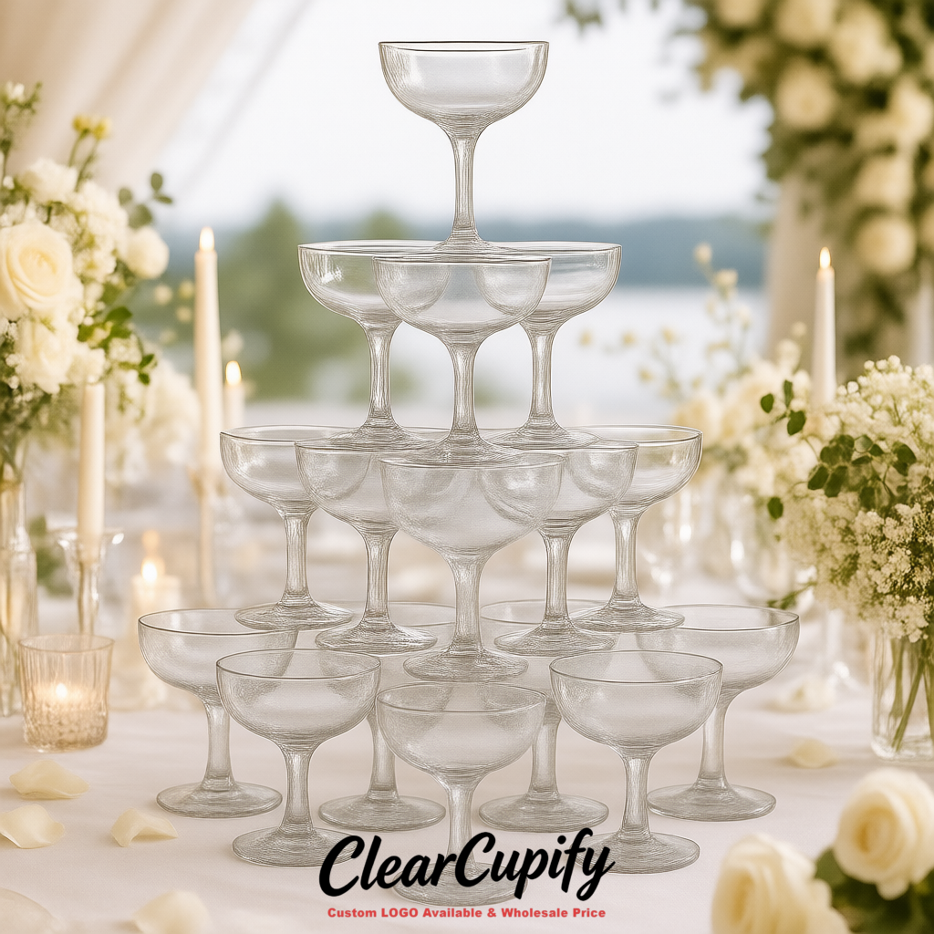 Silver 5oz Stackable Plastic Martini Glasses 4.13x3.14 inches/10.5x8 cm For Champagne Tower