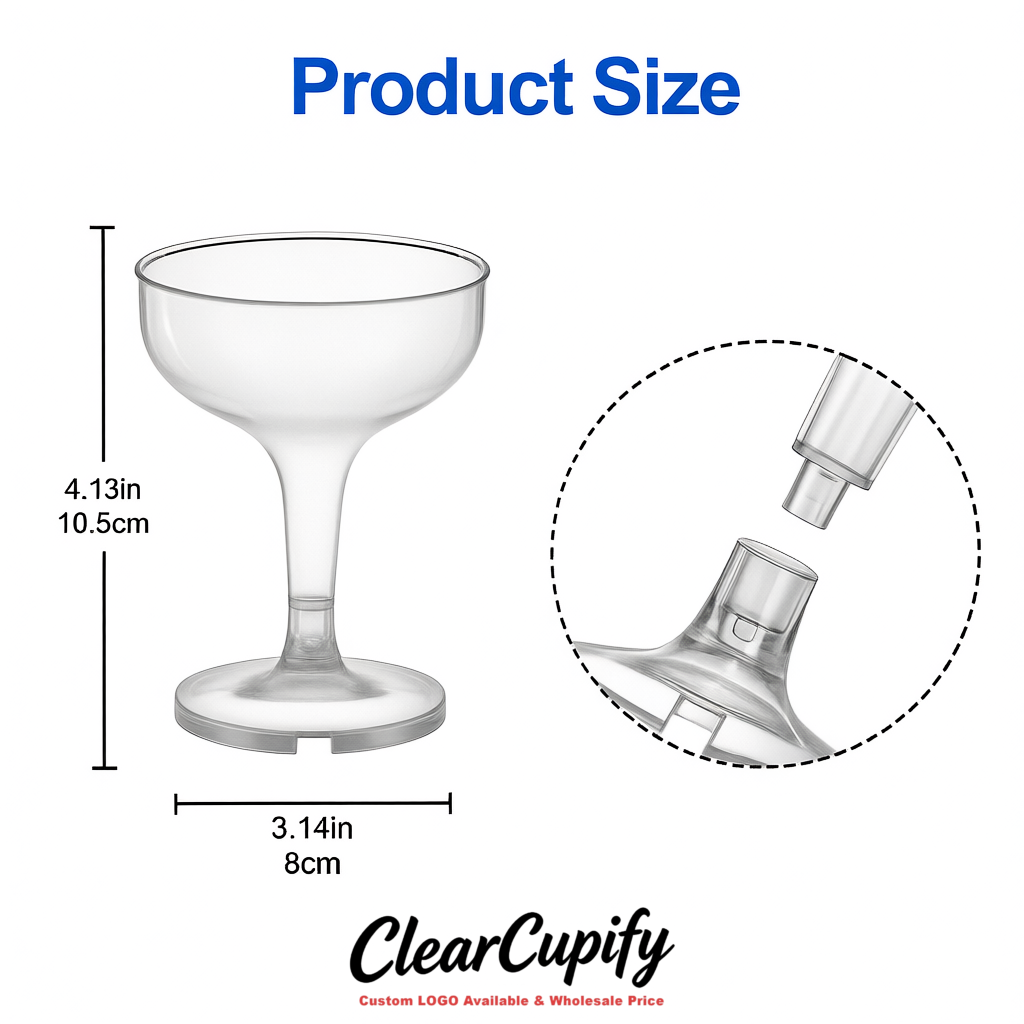 Silver 5oz Stackable Plastic Martini Glasses 4.13x3.14 inches/10.5x8 cm For Champagne Tower