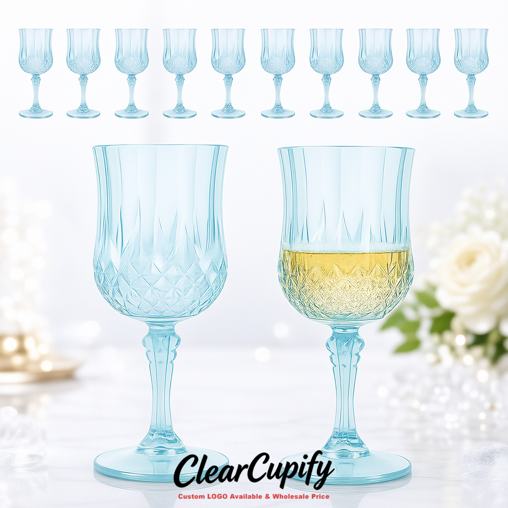 Sky Blue 7oz Acrylic Plastic Wine Goblets - 2.7 x 6.7 inches Party & Wedding Wine Glasses