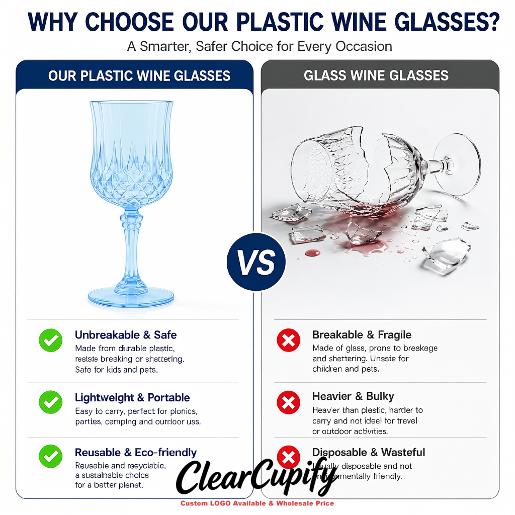 Sky Blue 7oz Acrylic Plastic Wine Goblets - 2.7 x 6.7 inches Party & Wedding Wine Glasses