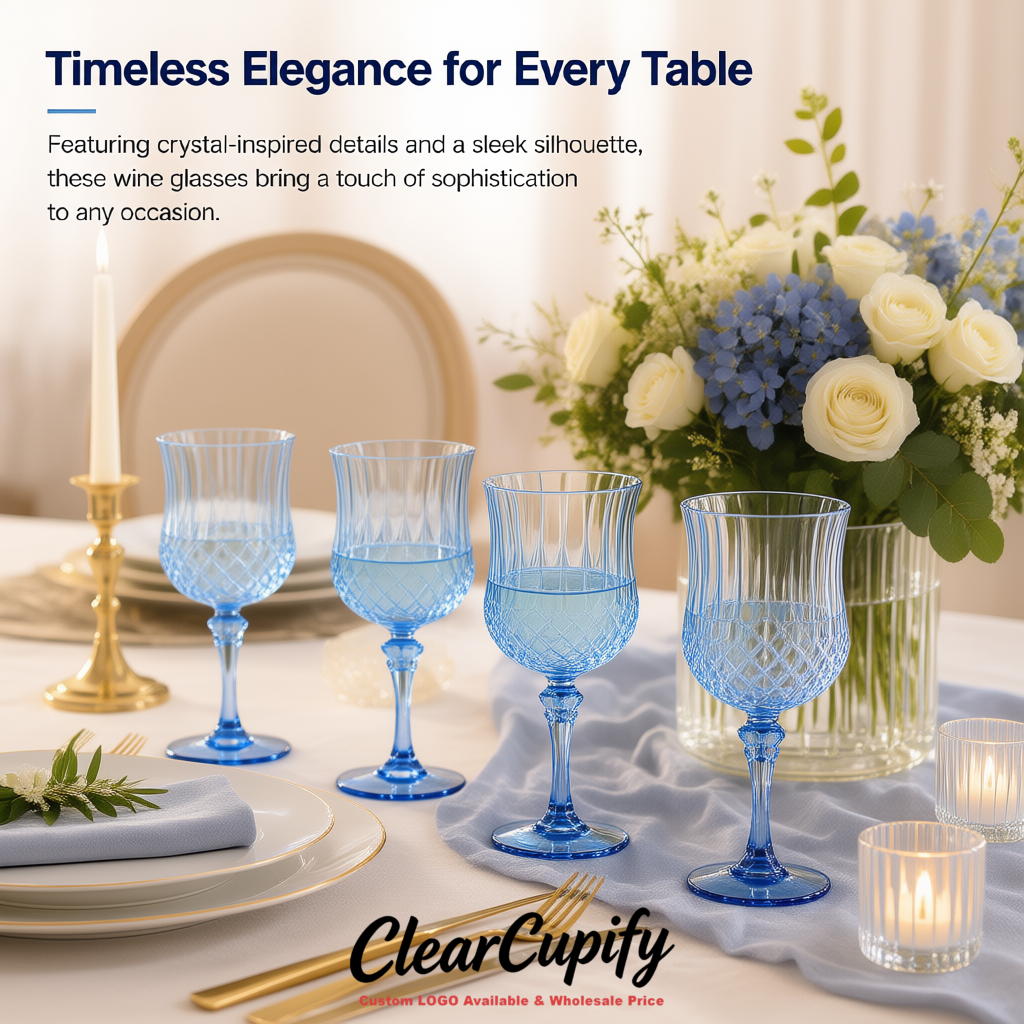 Sky Blue 7oz Acrylic Plastic Wine Goblets - 2.7 x 6.7 inches Party & Wedding Wine Glasses