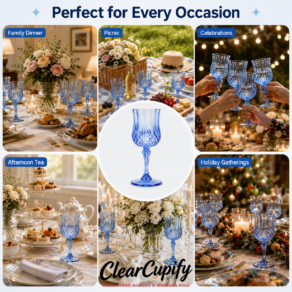 Sky Blue 7oz Acrylic Plastic Wine Goblets - 2.7 x 6.7 inches Party & Wedding Wine Glasses Sky Blue 7oz Acrylic Plastic Wine Goblets - 2.7 x 6.7 inches Party & Wedding Wine Glasses