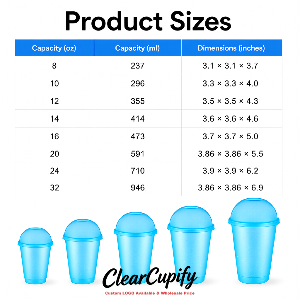 Sky Blue 16 oz Plastic Slushie Cups with Dome Lid & Detachable Spoon Straws for Milkshake, Boba, Smoothies, Iced Coffee