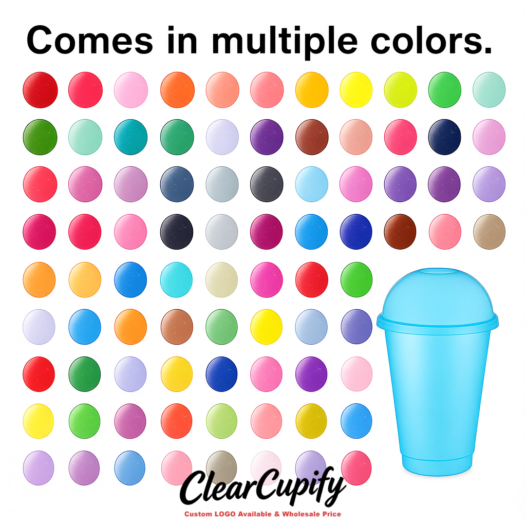 Sky Blue 16 oz Plastic Slushie Cups with Dome Lid & Detachable Spoon Straws for Milkshake, Boba, Smoothies, Iced Coffee