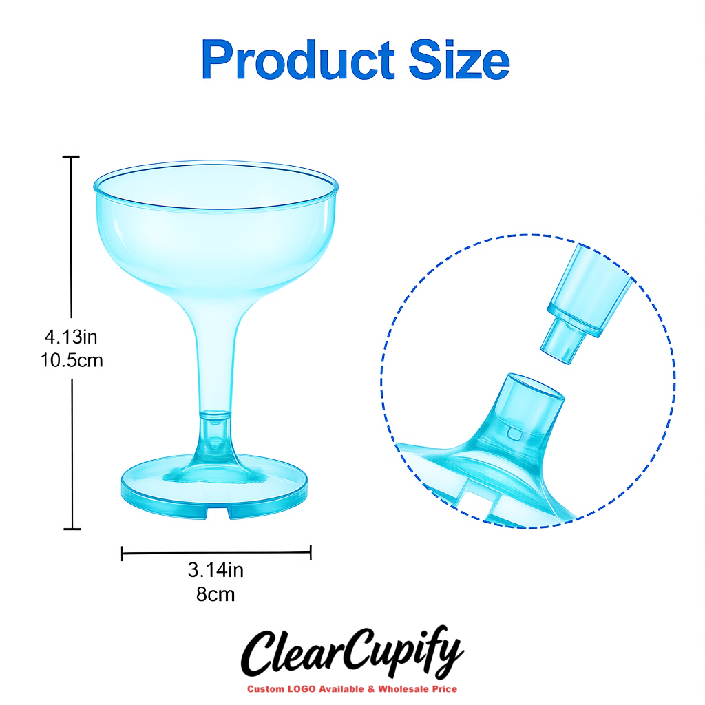 Sky Blue 5oz Stackable Plastic Martini Glasses 4.13x3.14 inches/10.5x8 cm For Champagne Tower