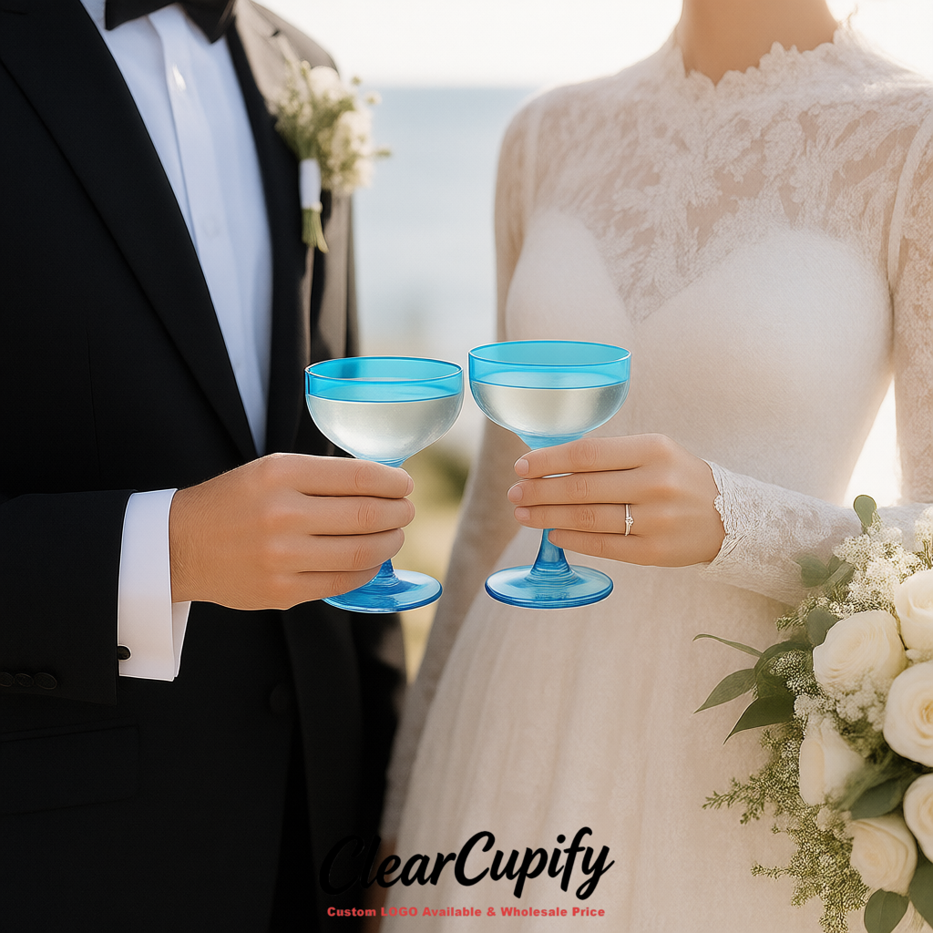 Sky Blue 5oz Stackable Plastic Martini Glasses 4.13x3.14 inches/10.5x8 cm For Champagne Tower