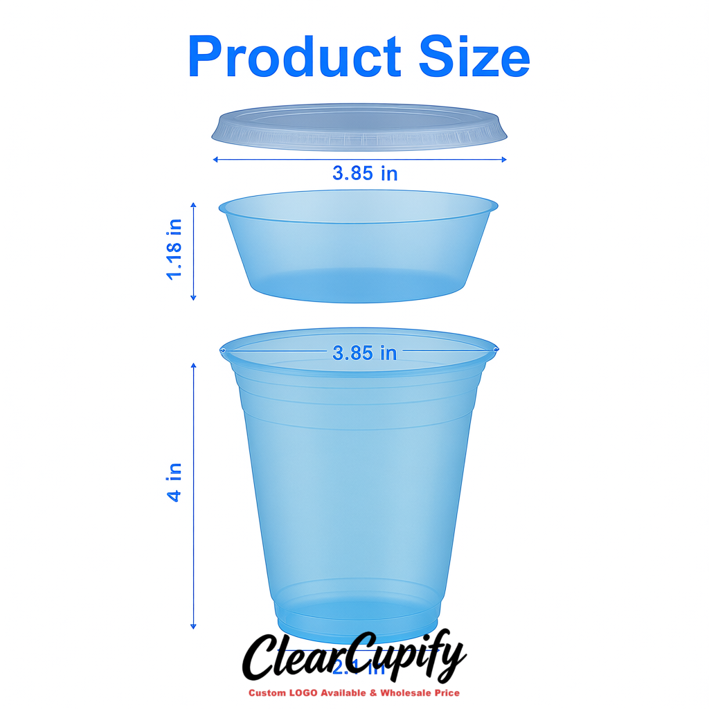Sky Blue 12 oz Disposable Plastic Parfait Cups with Insert & Flat lids 3.85 x 2.1 x 4 inches