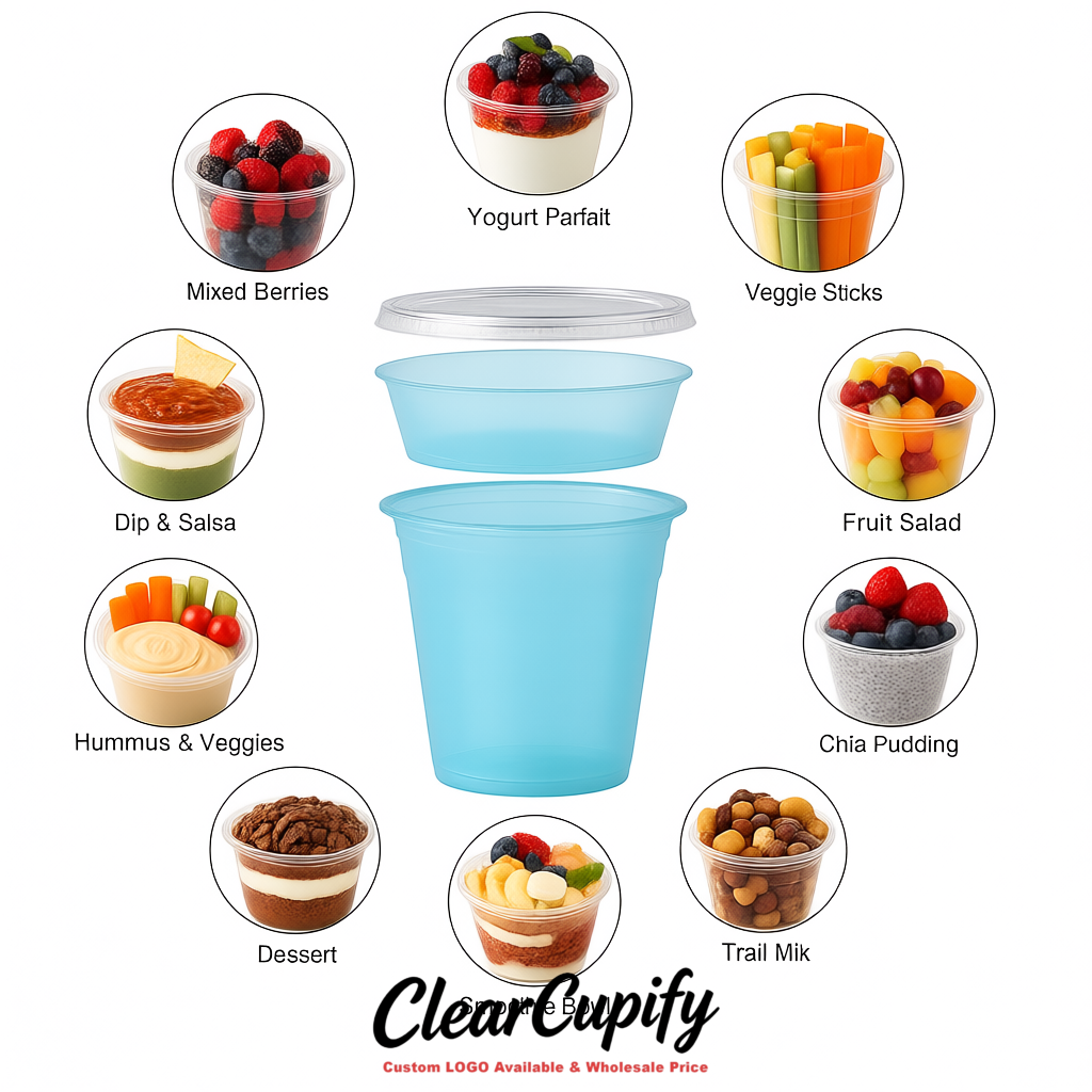 Sky Blue 12 oz Disposable Plastic Parfait Cups with Insert & Flat lids 3.85 x 2.1 x 4 inches