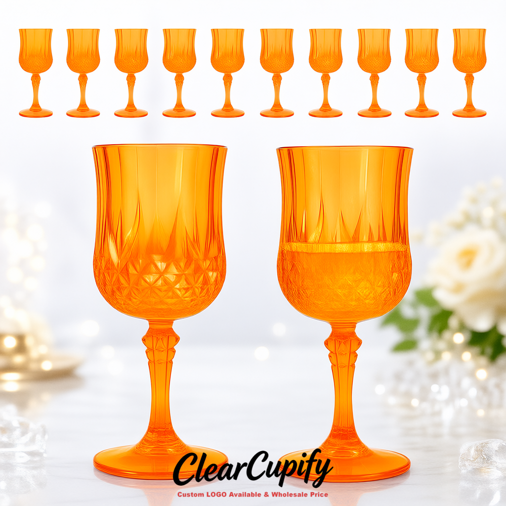 Tangerine 7oz Acrylic Plastic Wine Goblets - 2.7 x 6.7 inches Party & Wedding Wine Glasses
