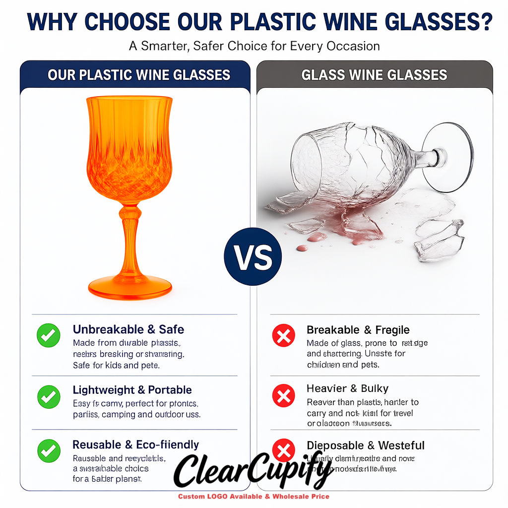 Tangerine 7oz Acrylic Plastic Wine Goblets - 2.7 x 6.7 inches Party & Wedding Wine Glasses