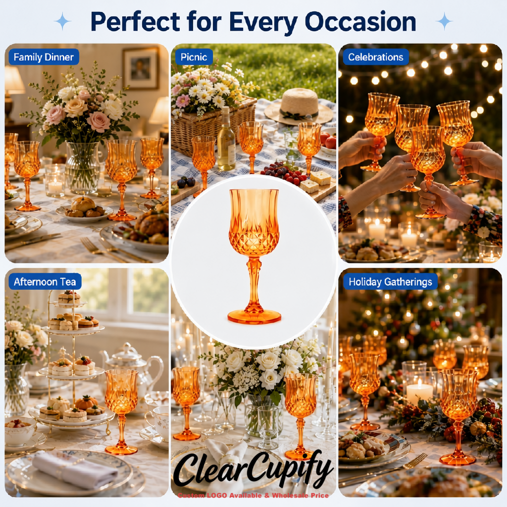 Tangerine 7oz Acrylic Plastic Wine Goblets - 2.7 x 6.7 inches Party & Wedding Wine Glasses