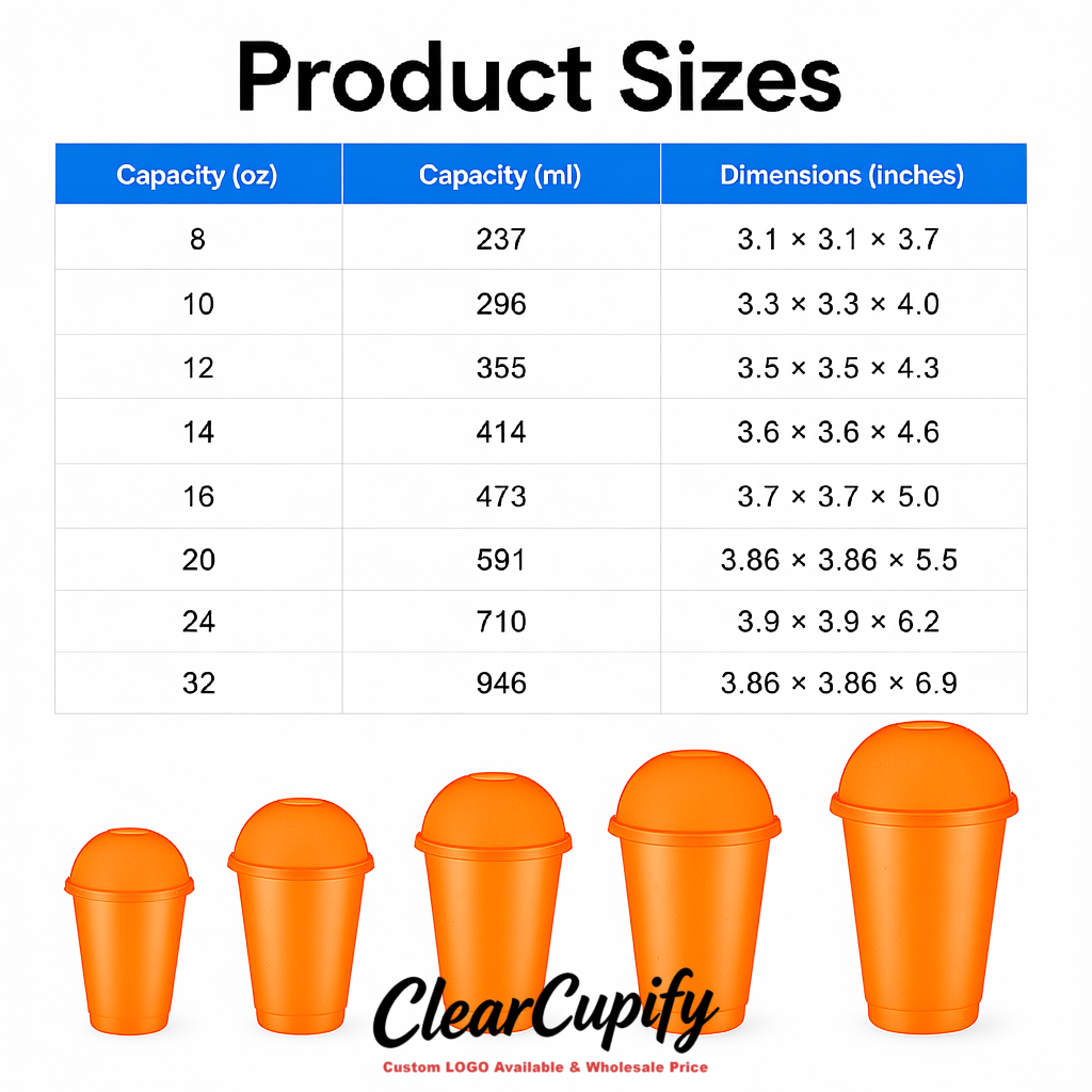Tangerine 16 oz Plastic Slushie Cups with Dome Lid & Detachable Spoon Straws for Milkshake, Boba, Smoothies, Iced Coffee