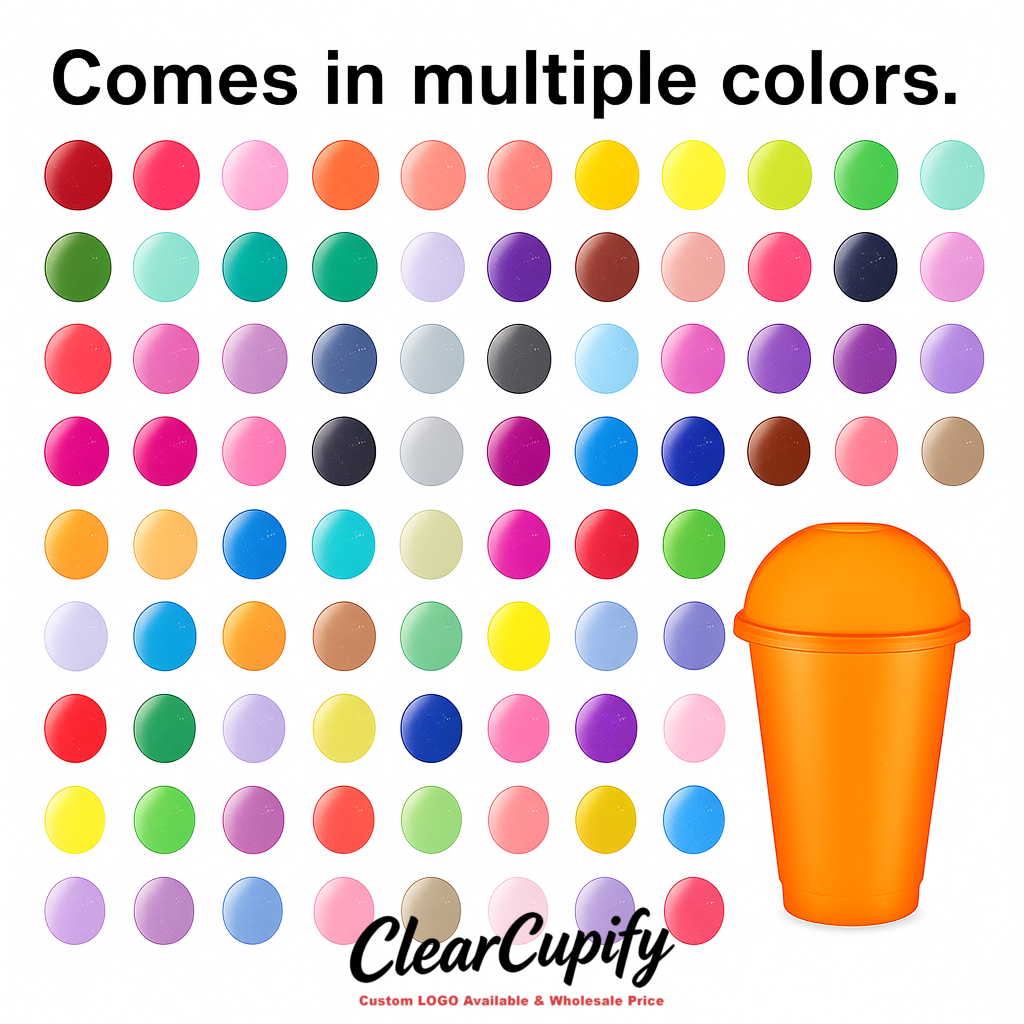 Tangerine 16 oz Plastic Slushie Cups with Dome Lid & Detachable Spoon Straws for Milkshake, Boba, Smoothies, Iced Coffee