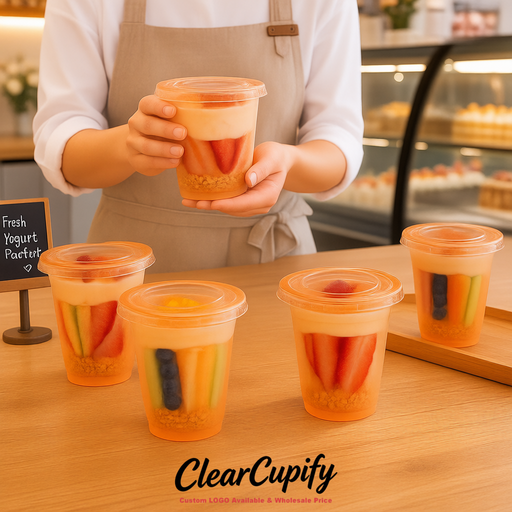 Tangerine 12 oz Disposable Plastic Parfait Cups with Insert & Flat lids 3.85 x 2.1 x 4 inches